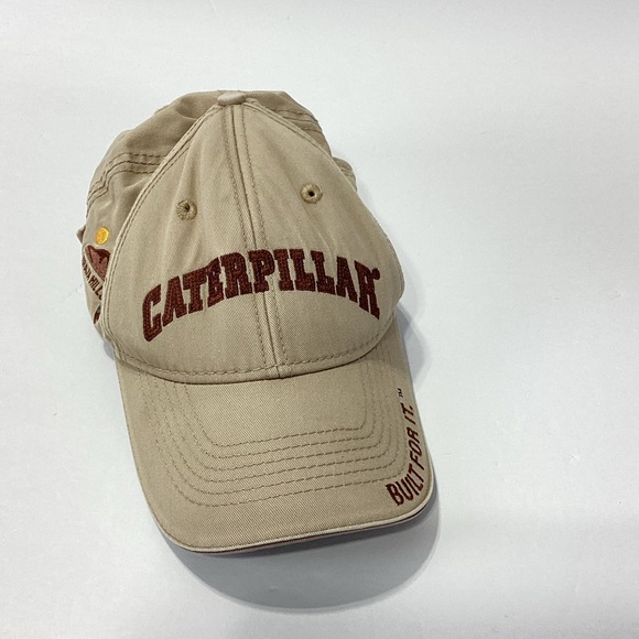 Caterpillar Tan Baseball Hat Built For It Adjustable Strap Cat Cotton - Picture 9 of 9